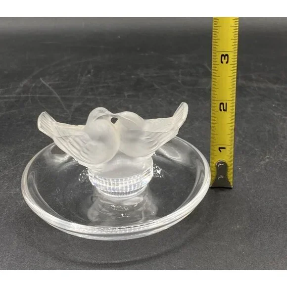 Lalique France Signed Birds Crystal Ring Trinket Dish Deux Colombes Kissing - Picture 10 of 11